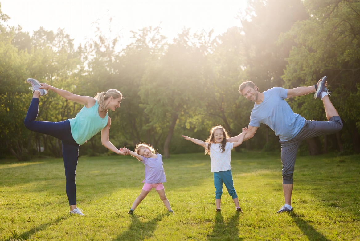 Family exercising together